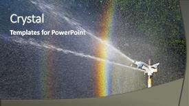  Presentation with water - Presentation theme enhanced with rainbow garden - sprinkler spraying water background and a ocean colored foreground