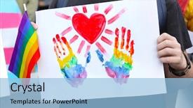  Presentation with rainbow - Colorful slide deck enhanced with rainbow hand-prints and heart backdrop and a light blue colored foreground