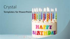  Presentation with birthday cake colorful candles - Audience pleasing theme consisting of rainbow-happy-birthday-cake backdrop and a light blue colored foreground