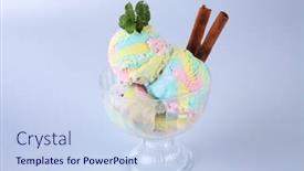  Presentation with ice cream sundae - PPT theme having rainbow-ice-cream-in-sundae background and a sky blue colored foreground