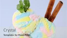  Presentation with ice cream sundae - Presentation theme consisting of rainbow-ice-cream-in-sundae background and a soft green colored foreground