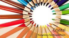  Presentation with rainbow crayons - Cool new presentation theme with rainbow kids - crayons stack circle backdrop and a yellow colored foreground
