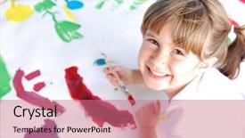  Presentation with painting - Slide set having rainbow kids - cute young girl painting background and a coral colored foreground