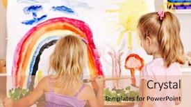  Presentation with school kids - Colorful slide deck enhanced with rainbow kids - little girl painting at easel backdrop and a coral colored foreground