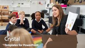  Presentation with school children - Beautiful presentation featuring rainbow kids - primary school children sitting backdrop and a coral colored foreground