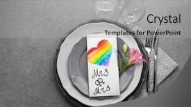  Presentation with table setting - Cool new PPT theme with rainbow lgbt - beautiful table setting for lesbian backdrop and a light gray colored foreground