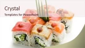  Presentation with cucumber cream - Beautiful theme featuring rainbow maki sushi - roll backdrop and a sky blue colored foreground