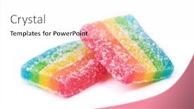  Presentation with sugar - Audience pleasing slide deck consisting of rainbow-marmalade-with-sugar-isolated backdrop and a white colored foreground