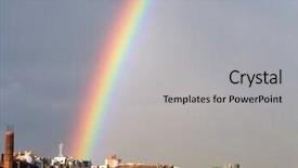  Presentation with rain sky - Slides consisting of rainbow multi color image on blue sky rain nature background and a light gray colored foreground