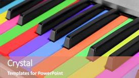  Presentation with piano keyboard - Colorful PPT theme enhanced with rainbow music - background of colorful piano keyboard backdrop and a coral colored foreground