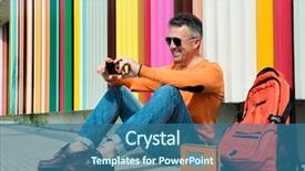  Presentation with orange colored - Slide deck consisting of rainbow music - street fashion male outdoor portrait background and a ocean colored foreground