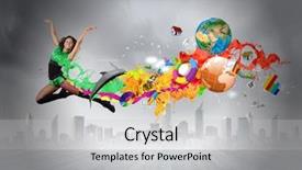  Presentation with young sing woman singing young - Audience pleasing slide set consisting of rainbow music - young woman dancer in green backdrop and a light gray colored foreground