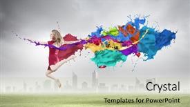  Presentation with concert symphony woman dancing in grass - Cool new slides with rainbow music - young woman dancer in red backdrop and a mint green colored foreground