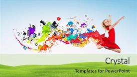  Presentation with rainbow - Presentation theme enhanced with rainbow music - young woman dancer in red background and a yellow colored foreground