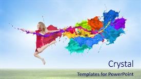  Presentation with rainbow - PPT theme consisting of rainbow music - young woman dancer in red background and a sky blue colored foreground