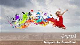  Presentation with red - Presentation theme with rainbow music - young woman dancer in red background and a coral colored foreground