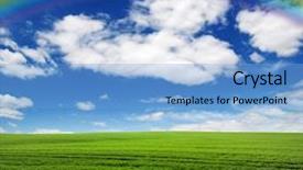  Presentation with rainy days season wet green - Presentation with rainbow on landscape with green background and a  colored foreground