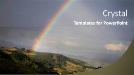  Presentation with green hills - Cool new slide set with rainbow-over-a-green-summer backdrop and a gray colored foreground