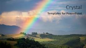  Presentation with green hills - Beautiful presentation design featuring rainbow-over-a-green-summer backdrop and a seafoam green colored foreground