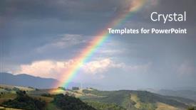  Presentation with green mountains - Audience pleasing slide deck consisting of rainbow-over-a-green-summer backdrop and a gray colored foreground