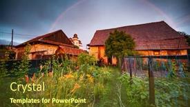  Presentation with green house - PPT layouts featuring rainbow-over-house-and-green background and a tawny brown colored foreground
