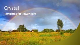  Presentation with sky rainbow - Presentation theme having rainbow-over-stormy-sky-rural background and a  colored foreground