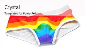  Presentation with lgbt diversity rainbow flag isolated - Slides enhanced with rainbow square leg suit isolated background and a white colored foreground