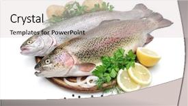  Presentation with trout - Slide set consisting of rainbow trout fish with fresh background and a light gray colored foreground