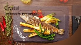  Presentation with modern food - Presentation design with rainbow-trout-grilled-vegetables-white background and a coral colored foreground