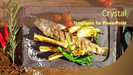 Presentation with modern food - Slide set having rainbow-trout-grilled-vegetables-white background and a tawny brown colored foreground