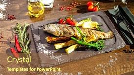  Presentation with modern food - PPT layouts having rainbow-trout-grilled-vegetables-white background and a tawny brown colored foreground