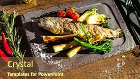  Presentation with modern food - PPT layouts consisting of rainbow-trout-grilled-vegetables-white background and a tawny brown colored foreground