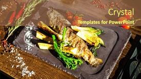  Presentation with modern food - Slide deck having rainbow-trout-grilled-vegetables-white background and a tawny brown colored foreground