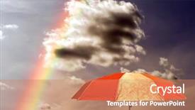  Presentation with sky rainbow - Presentation theme enhanced with rainbow umbrella - cloud on dark sky background and a coral colored foreground