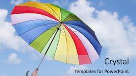  Presentation with sky rainbow - Beautiful PPT layouts featuring rainbow umbrella in woman hands backdrop and a light blue colored foreground