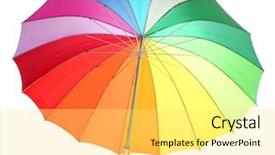  Presentation with umbrella - PPT layouts consisting of rainbow umbrella isolated on white background and a yellow colored foreground