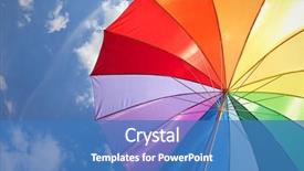  Presentation with sky rainbow - Audience pleasing theme consisting of rainbow umbrella on sky background backdrop and a teal colored foreground