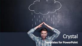  Presentation with black hands - Slides featuring raincloud - happy attractive bearded young man background and a  colored foreground