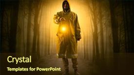  Presentation with dark forest - Colorful presentation enhanced with raincoat coming from dark backdrop and a tawny brown colored foreground