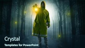  Presentation with dark forest - Presentation theme consisting of raincoat coming from dark background and a navy blue colored foreground