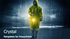  Presentation with storm - PPT layouts having raincoated man walking in storm background and a ocean colored foreground