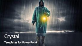  Presentation with storm - PPT theme having coming attraction - raincoated man walking in storm background and a tawny brown colored foreground