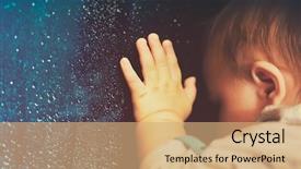  Presentation with airplane wing through airplane window - Slides having rainfall - baby looking through rainy window background and a coral colored foreground