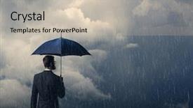  Presentation with umbrella protection - Presentation enhanced with rainfall - businessman with umbrella standing background and a soft green colored foreground