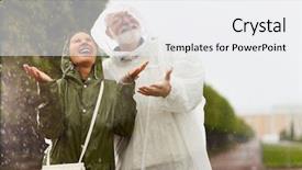  Presentation with rainfall - Amazing PPT layouts having rainfall - ecstatic seniors in raincoats having backdrop and a  colored foreground