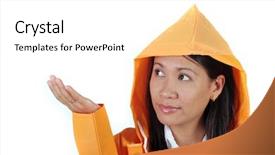  Presentation with rainfall - Beautiful slides featuring rainfall flood - asian female wearing raincoat checking backdrop and a  colored foreground