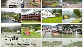  Presentation with sea shore - Theme having raining letters - collage with norwegian fjords views background and a mint green colored foreground