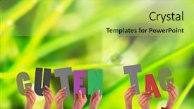  Presentation with holding hands - Amazing PPT theme having raining letters - hands holding up guten tag backdrop and a yellow colored foreground