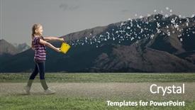  Presentation with cute - Theme enhanced with raining letters - little cute girl catching pouring background and a  colored foreground