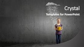  Presentation with cute - Slides having raining letters - little cute girl catching pouring background and a  colored foreground